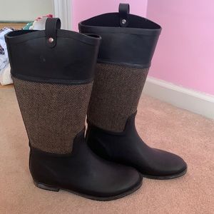 Brown herringbone tall rain boots
